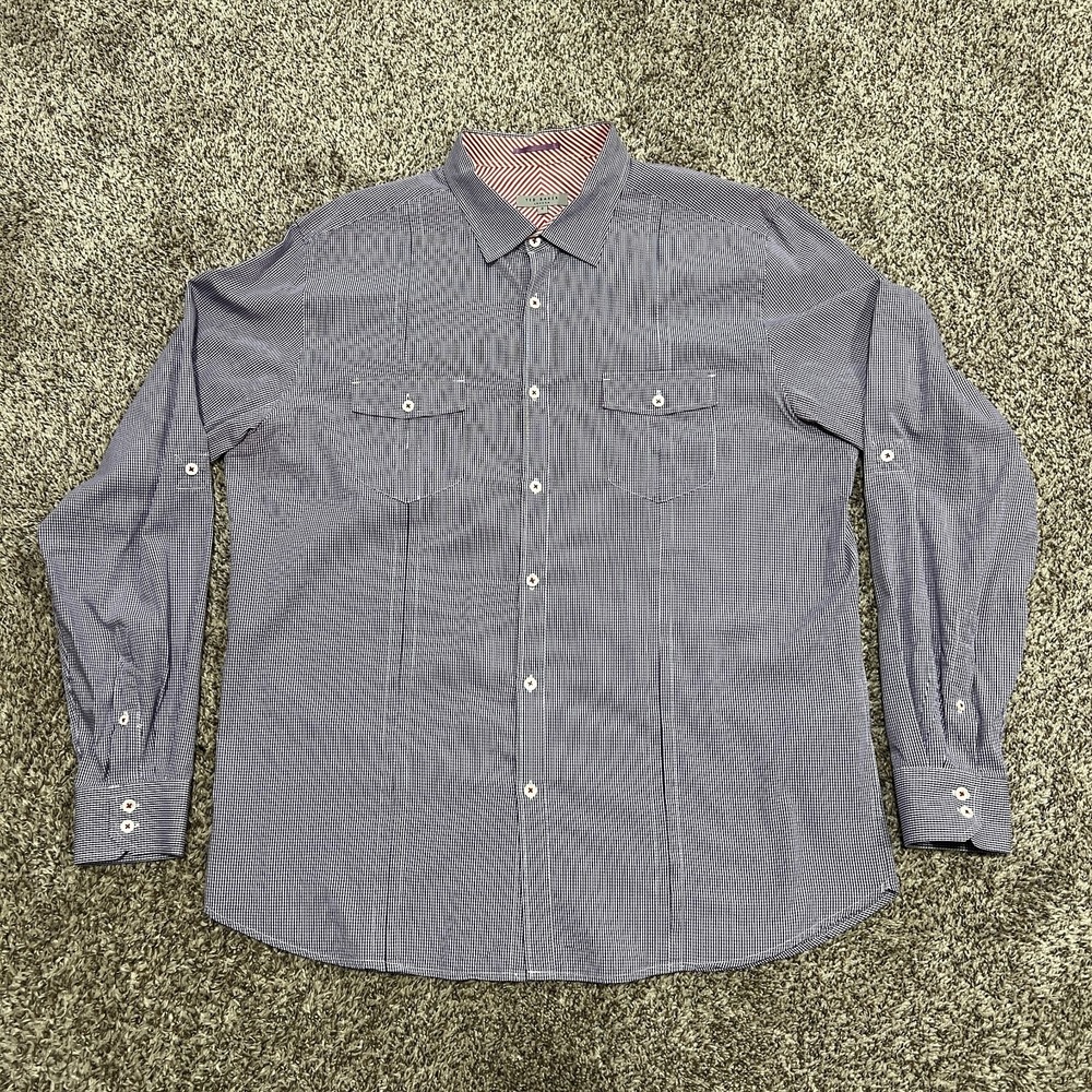 Ted Baker Norping Tapered Fit Collared Shirt in Micro Gingham Purple Size 6 2XL